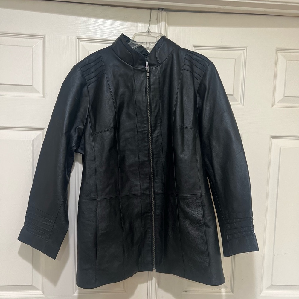 Women’s Size 24  Black Leather Coat Jacket Fall Winter‎ Goth Grunge Western